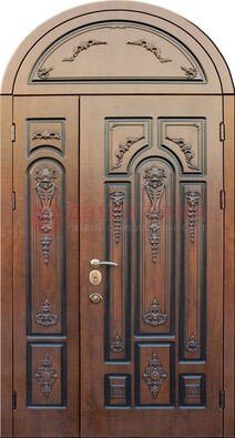 Арочная железная дверь с виноритом и узором ДА-36 в Шатуре