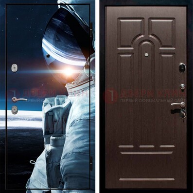 Стальная дверь с фотопечатью космонавта ДФ-4 в Пскове