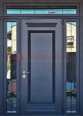 Черная металлическая дверь с фрамугой и филенкой ДФГ-19 в Шатуре