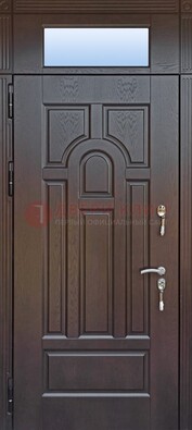 Железная дверь с фрамугой в коричневом цвете ДФГ-22 в Шатуре