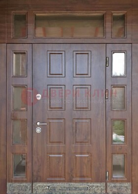 Стальная дверь МДФ со стеклом и фрамугами для дома ДФГ-29 в Тихвине