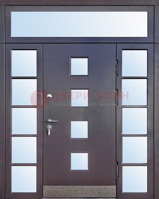 Современная железная дверь со стеклом и фрамугами ДФГ-4 в Вологде