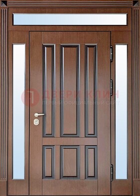 Железная дверь со стеклом и фрамугами в коричневом цвете ДФГ-8 в Истре