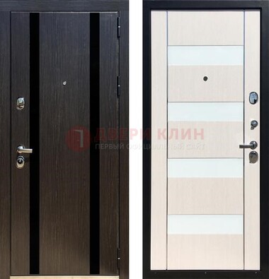Черная железная дверь с МДФ и декоративными вставками ДМ-157 в Шатуре