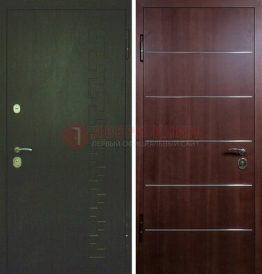 Темная металлическая дверь с МДФ ламинат с молдингами внутри ДМ-16 в Шатуре