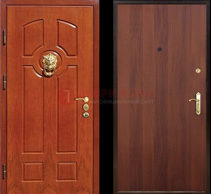 Оранжевая стальная дверь с МДФ ламинат внутри ДМ-18 в квартиру в Шатуре