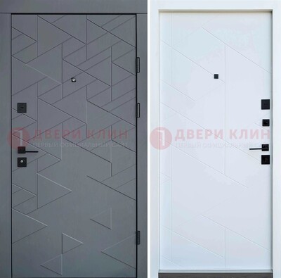 Серая металлическая дверь МДФ с узором  ДМ-224 в Шатуре
