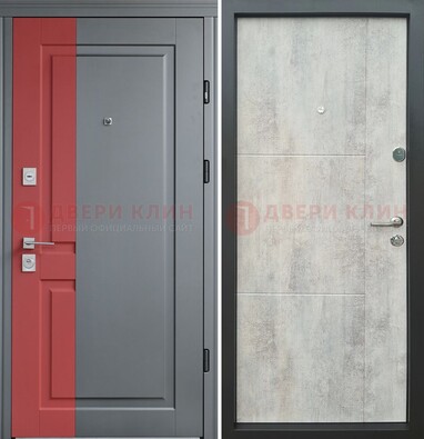 Серая с красной полосой металлическая дверь МДФ ДМ-245 во Владимире