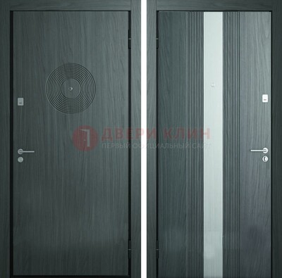Темная железная дверь с МДФ и декоративной вставкой ДМ-25 в Шатуре