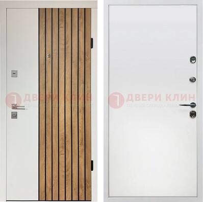 Белая с коричневой вставкой филенчатая дверь МДФ ДМ-278 в Шатуре