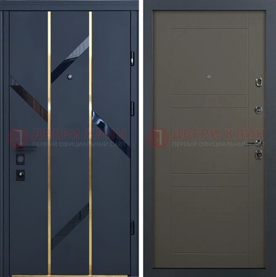 Темная металлическая дверь МДФ со стеклянными вставками ДМ-288 в Шатуре