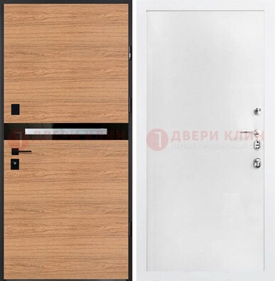 Железная коричневая дверь с МДФ в белом цвете ДМ-313 в Шатуре