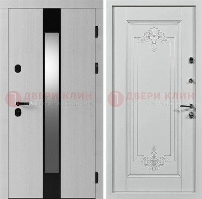 Белая металлическая дверь МДФ с зеркальной вставкой ДМ-324 в Шатуре