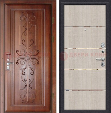 Металлическая дверь с панелями МДФ и вставками ДМ-358 в Сургуте