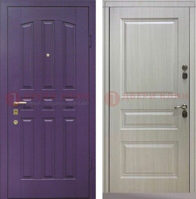Фиолетовая железная дверь с филенчатами МДФ ДМ-374 в Шатуре