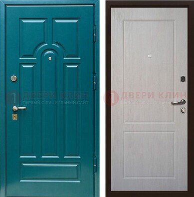 Синяя железная дверь с МДФ в квартиру ДМ-396 в Шатуре