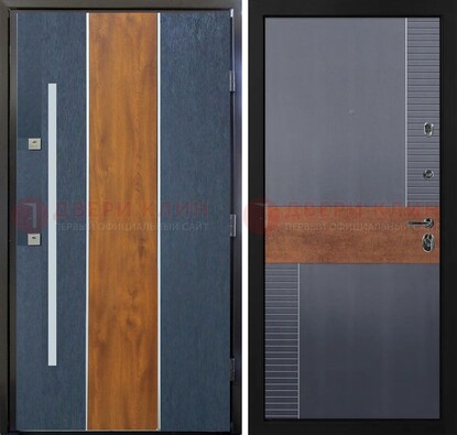 Темная металлическая дверь МДФ со вставками ДМ-411 в Шатуре