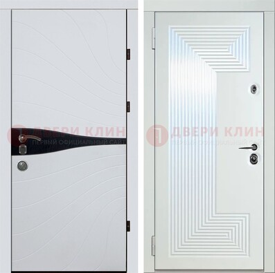 Белая железная дверь с МДФ в стиле хайтек ДМ-413 в Дмитрове