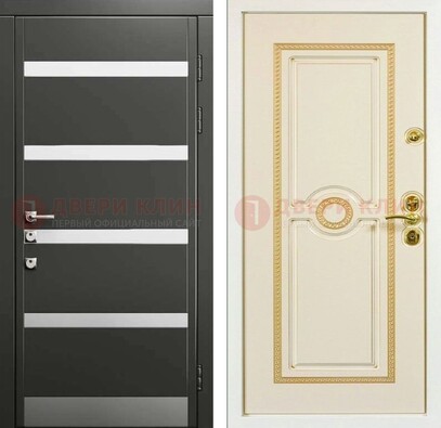 Металлическая дверь с серой и белой МДФ ДМ-419 в Егорьевске