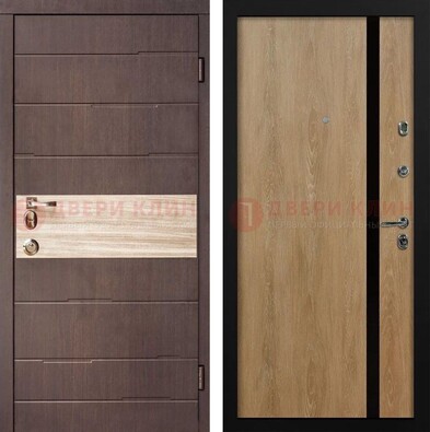 Темная металлическая дверь МДФ с декоративными вставками ДМ-432 в Мурино