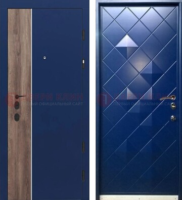 Синяя железная дверь с МДФ с обеих сторон ДМ-506 в Выборге