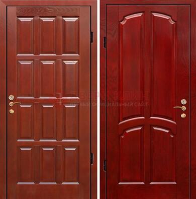 Красная металлическая дверь с массивом дуба ДМД-15 в Шатуре