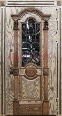 Железная дверь с массивом дуба со стеклом и ковкой ДМД-47 в Шатуре