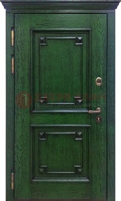 Зеленая входная дверь с массивом дуба ДМД-51 в Шатуре