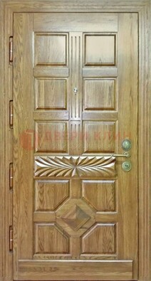 Светлая стальная дверь с массивом дуба и узором ДМД-63 в Химках