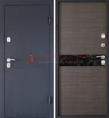 Черная железная дверь с порошковым напылением МДФ внутри ДП-114 в Шатуре