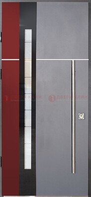 Серая входная дверь с порошковым окрасом и красной вставкой ДП-175 в Шатуре