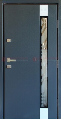 Серая стальная дверь с порошковым покрытием и стеклянной вставкой ДП-216 в Шатуре