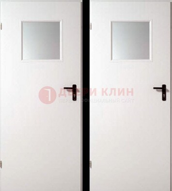 Белая железная противопожарная дверь с декоративной вставкой ДПП-6 в Севастополе