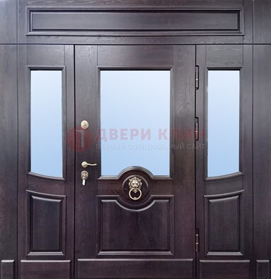 Филенчатая металлическая дверь с панелью МДФ и стеклом ДПР-102 в Шатуре