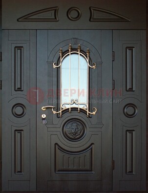 Парадная железная дверь Винорит со стеклом и ковкой ДПР-103 в Сочи