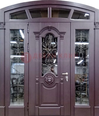 Дизайнерская парадная дверь Винорит со стеклом и ковкой ДПР-104 в Шатуре