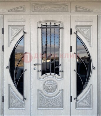 Большая парадная дверь Винорит со стеклом и ковкой ДПР-108 в Шатуре