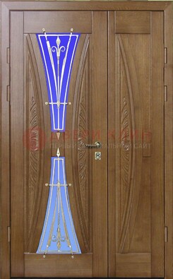 Коттеджная парадная дверь со стеклянными вставками и ковкой ДПР-26 в Шатуре
