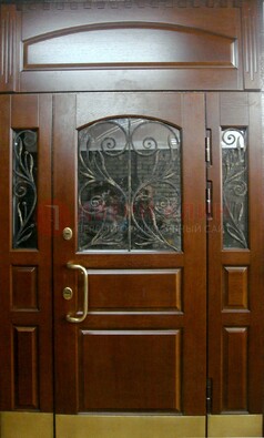 Стальная парадная дверь со вставками из стекла и ковки ДПР-30 в коттедж в Шатуре