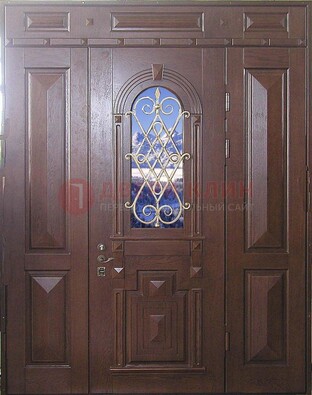 Стальная парадная дверь со стеклом и ковкой ДПР-4 для коттеджа в Шатуре