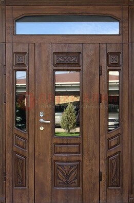 Парадная стальная дверь Винорит со стеклом и резьбой ДПР-97 в Сочи