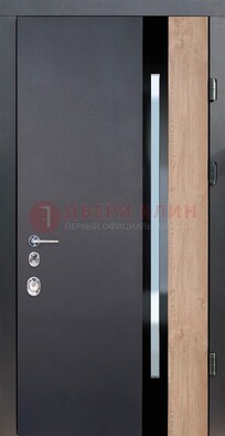 Черная металлическая дверь МДФ со стеклом ДС-14 в Шатуре
