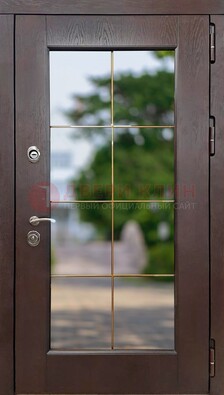 Коричневая стальная дверь со стеклом ДС-19 в Шатуре