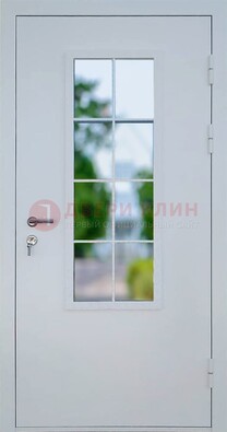 Белая железная дверь порошок со стеклом ДС-31 в Шатуре