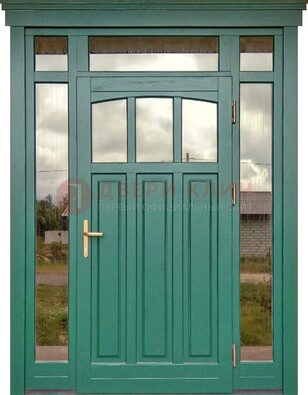 Зеленая металлическая дверь МДФ со стеклом ДС-43 в Шатуре