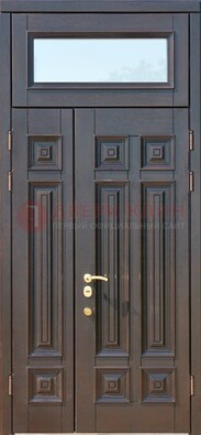 Коричневая двухстворчатая металлическая дверь со стеклом ДС-62 в Шатуре