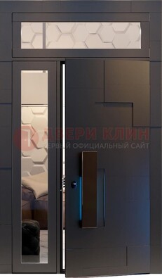 Чёрная двухстворчатая металлическая дверь со стеклом ДС-64 в Шатуре