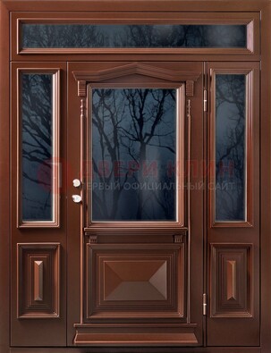 Коричневая металлическая дверь со стеклом ДС-67 в Шатуре