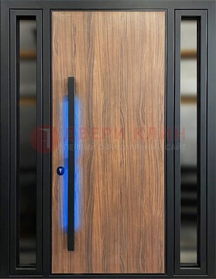 Коричневая металлическая дверь со стеклом ДС-69 в Шатуре