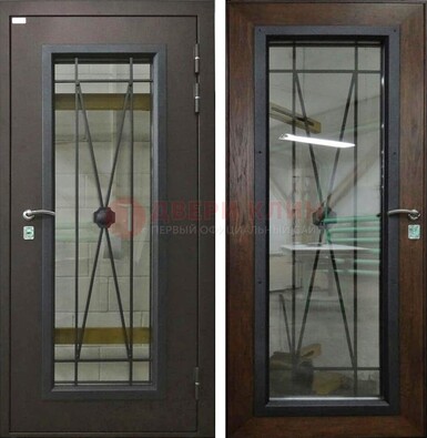 Коричневая железная дверь со стеклом для частного дома ДС-8 в Шатуре
